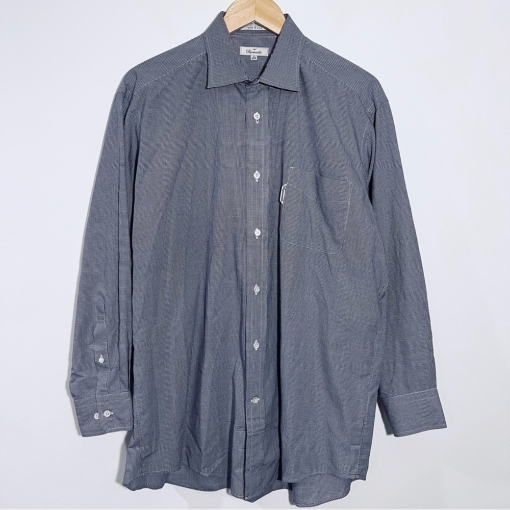 Faconnable Blue Plaid Long Sleeve Casual Button Down Shirt 16 1/2 Large